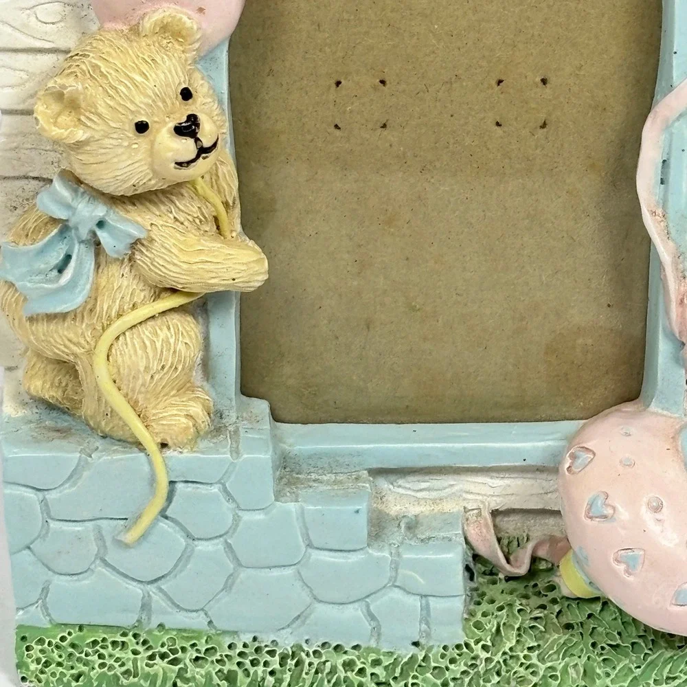 Vtg 90s Baby TeddyBear Photo Frame 3D Resin Nursery Decor Whimsical Keepsake